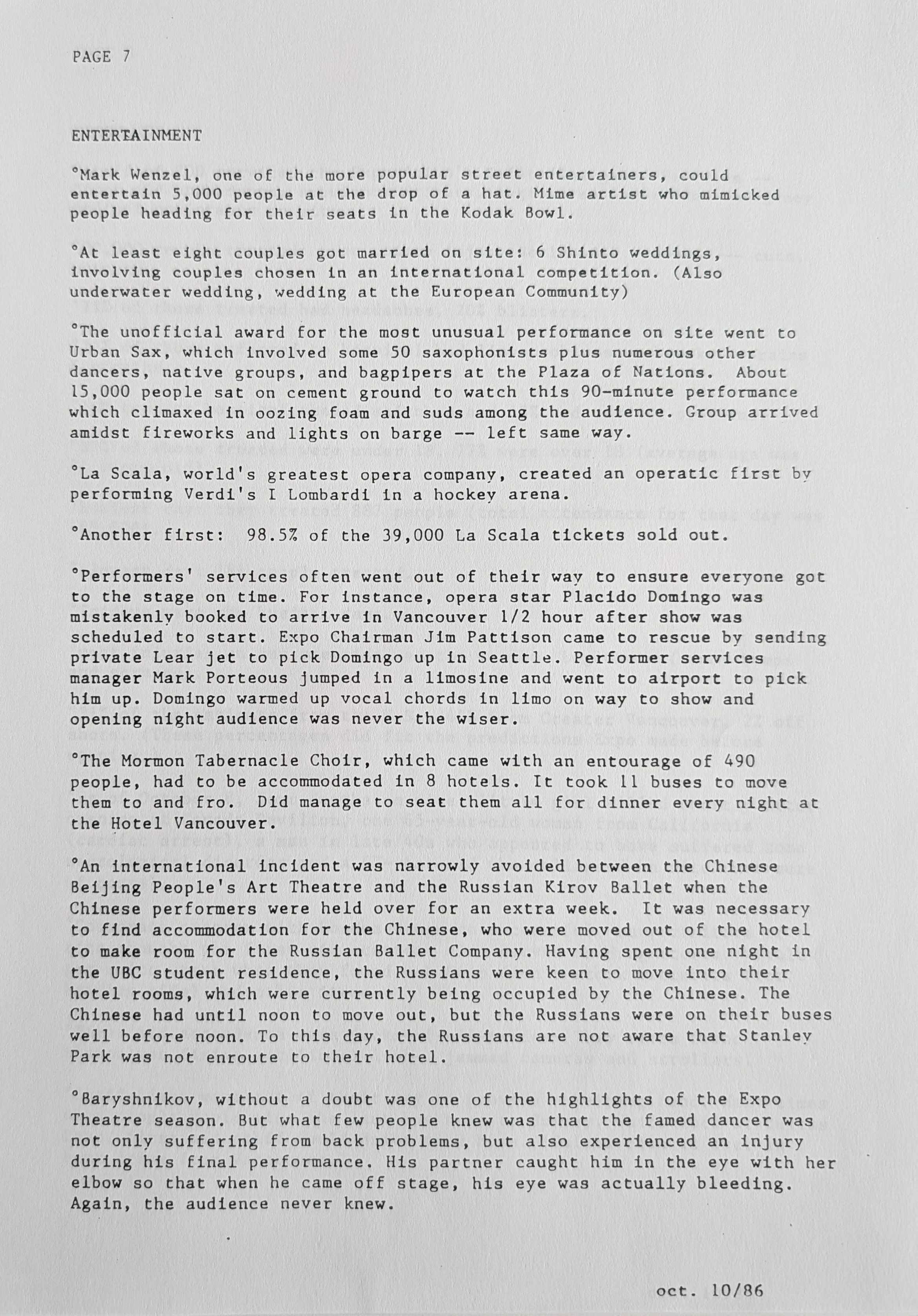Stats and Stories from the 1986 World Exposition, page 7 of 25