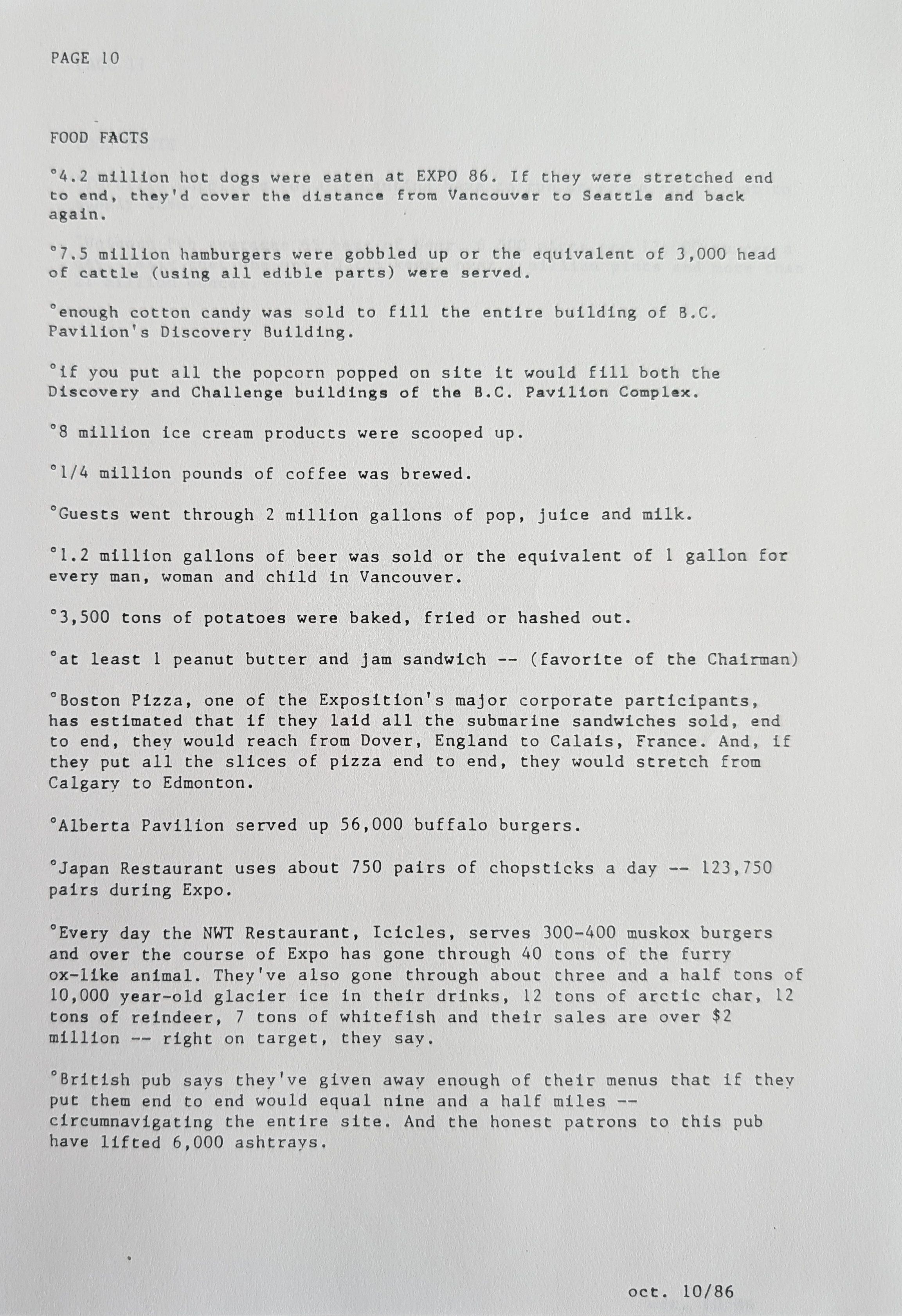 Stats and Stories from the 1986 World Exposition, page 10 of 25
