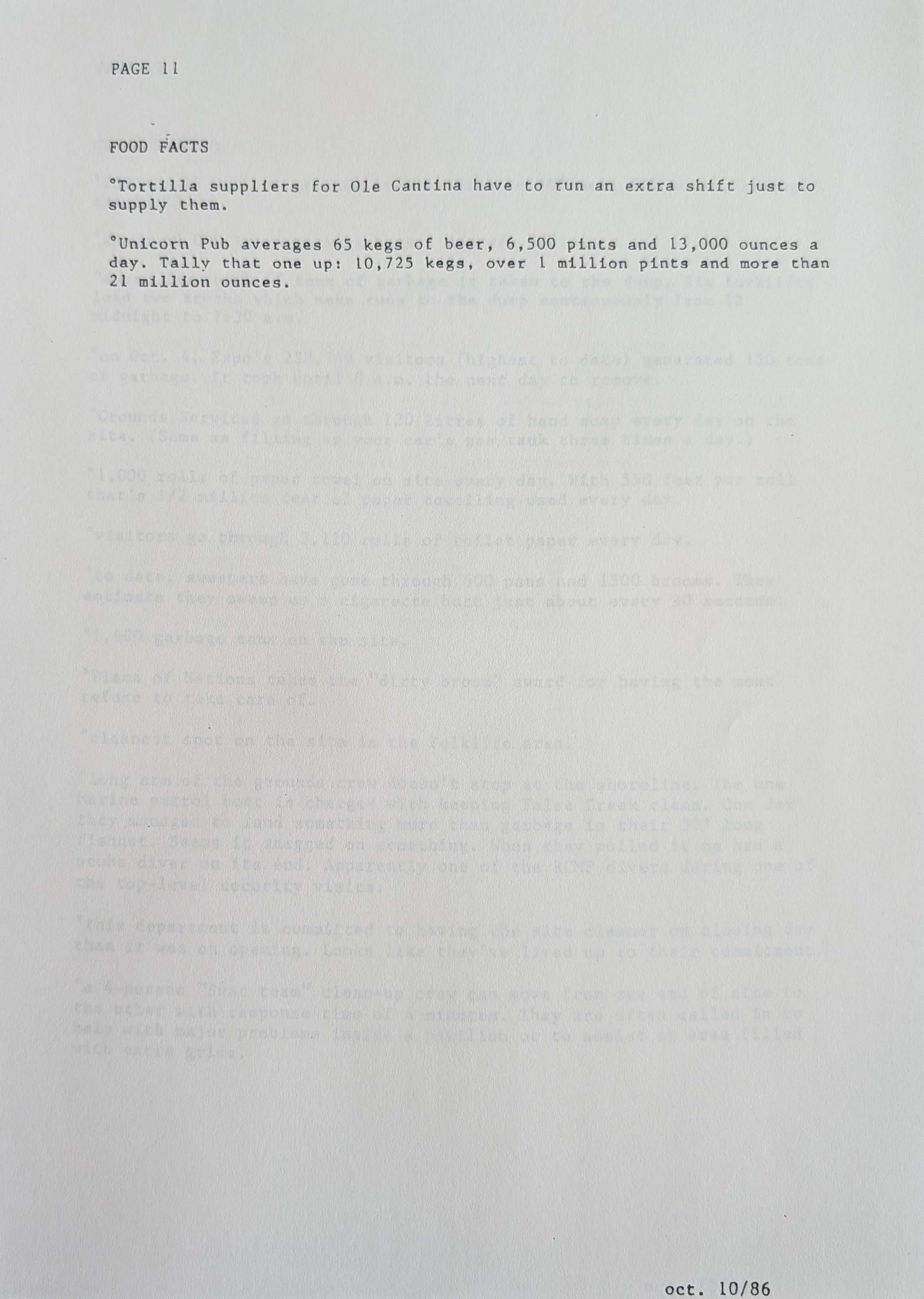 Stats and Stories from the 1986 World Exposition, page 11 of 25