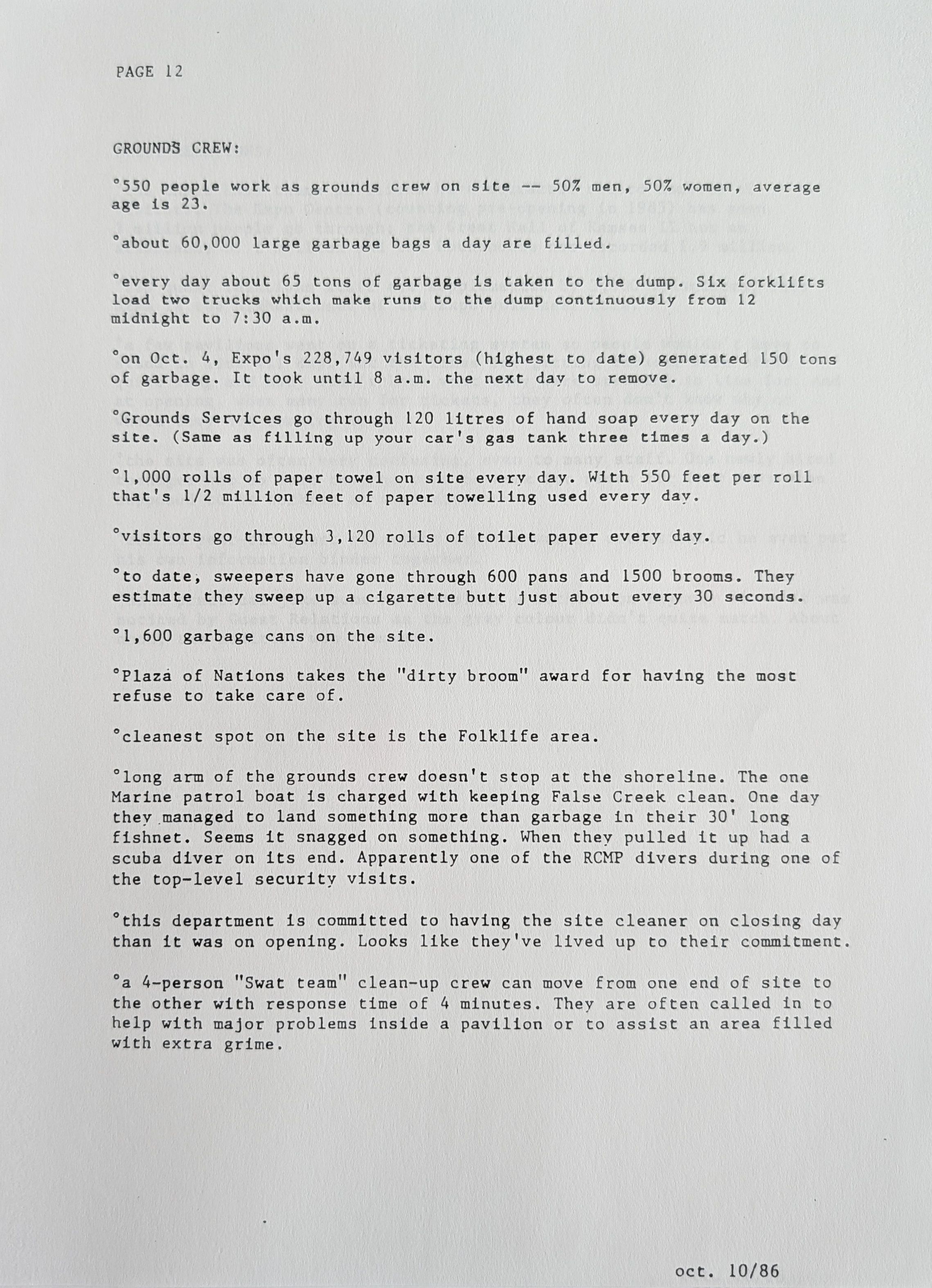 Stats and Stories from the 1986 World Exposition, page 12 of 25