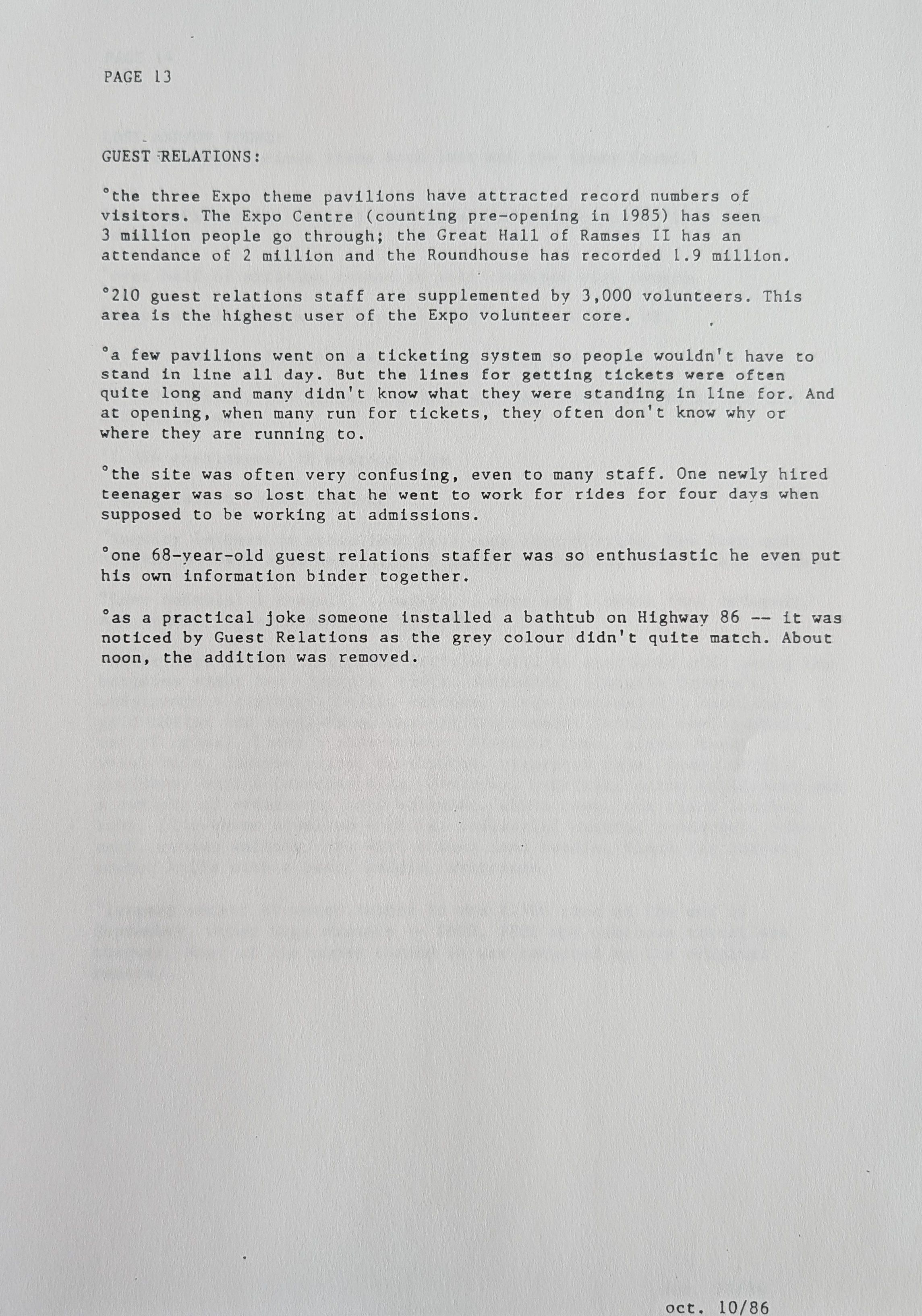 Stats and Stories from the 1986 World Exposition, page 13 of 25