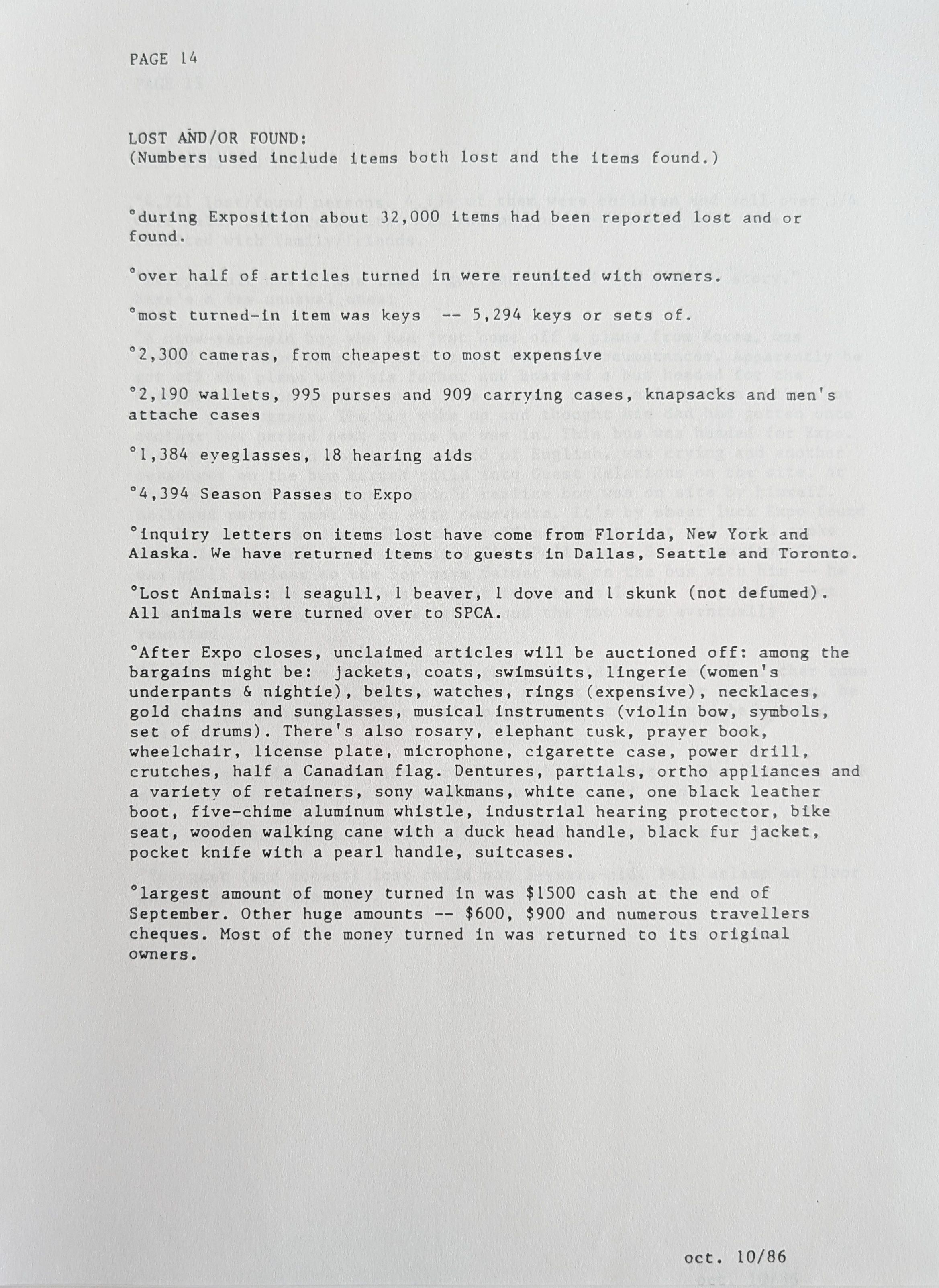Stats and Stories from the 1986 World Exposition, page 14 of 25