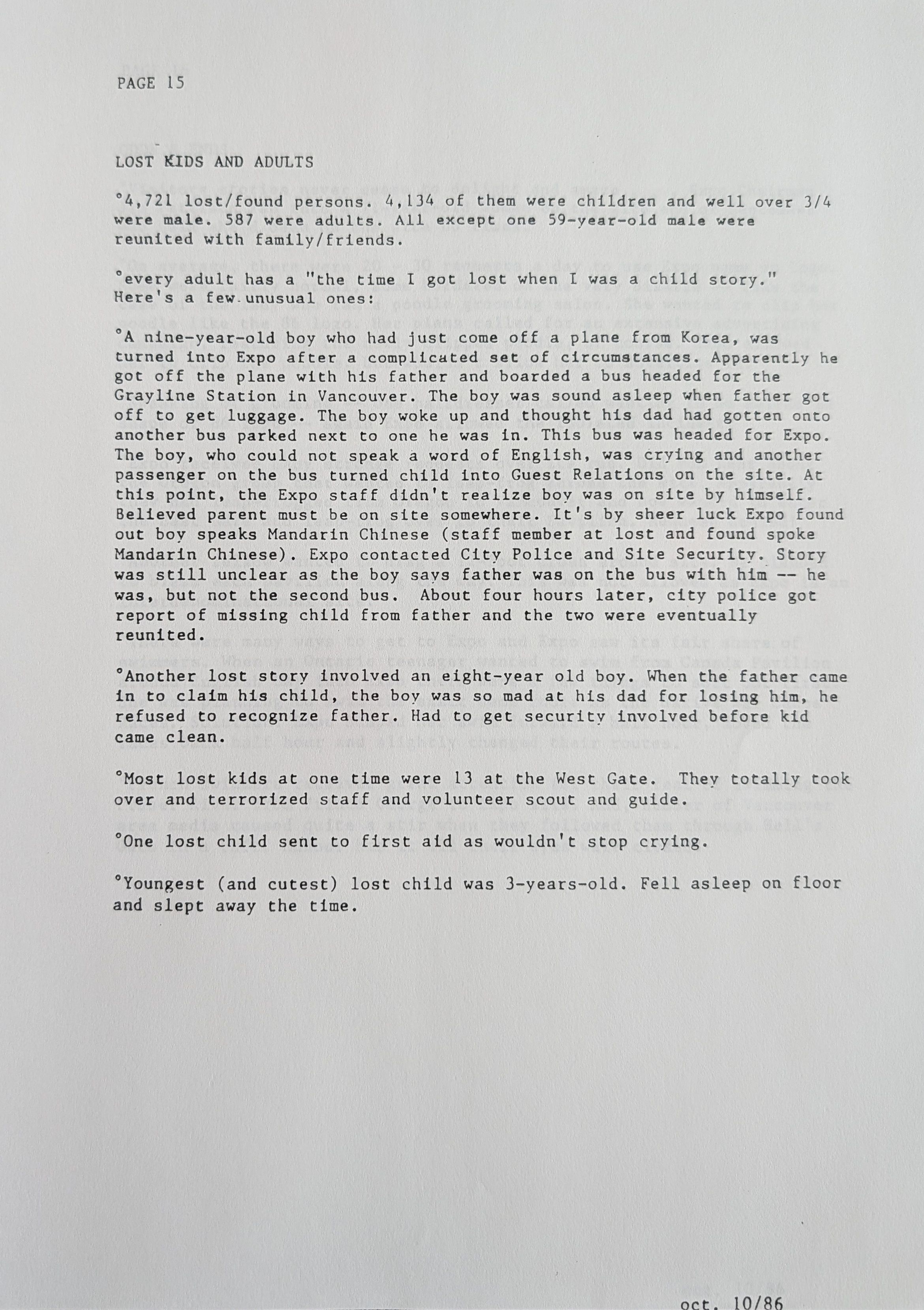 Stats and Stories from the 1986 World Exposition, page 15 of 25