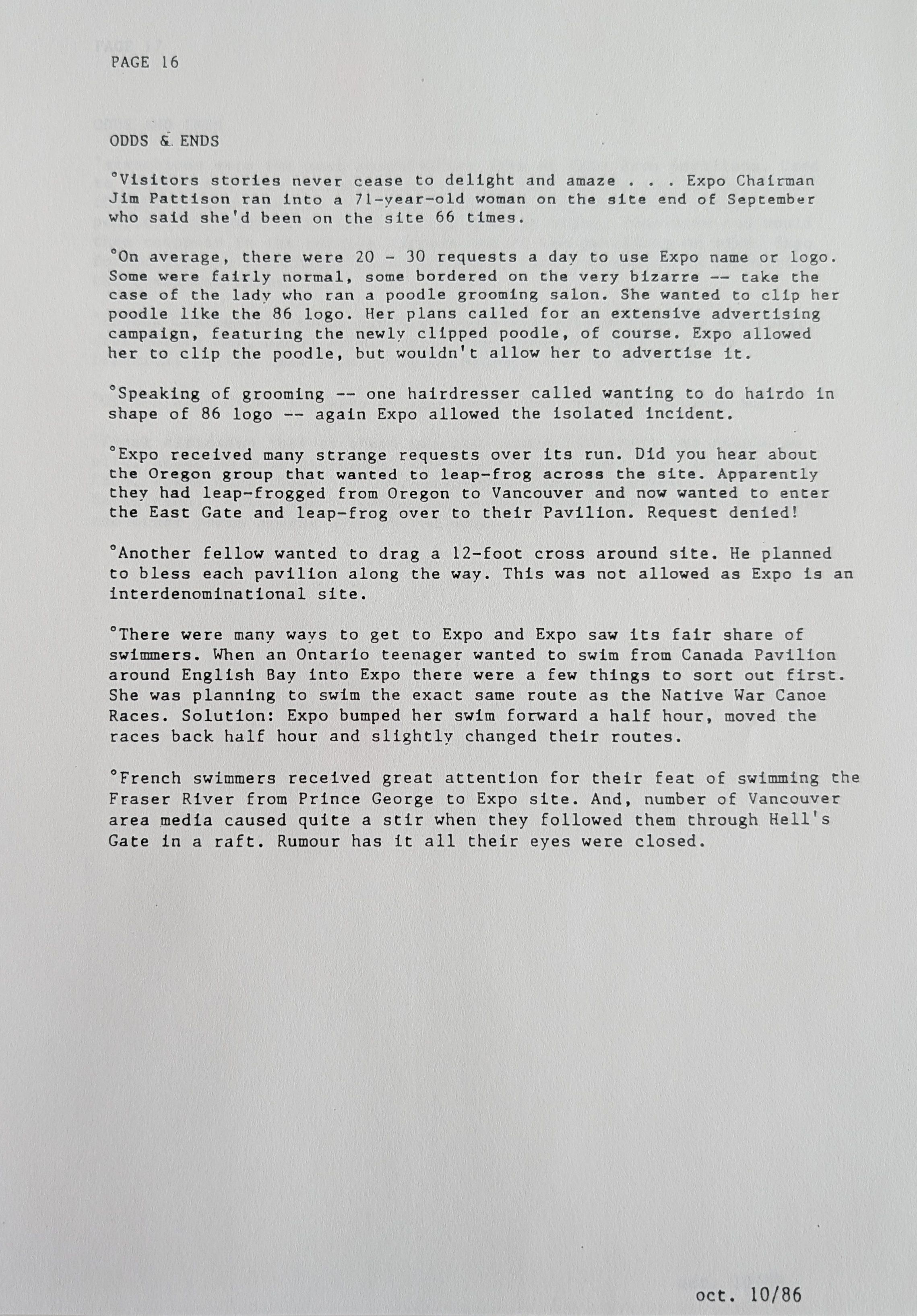 Stats and Stories from the 1986 World Exposition, page 16 of 25