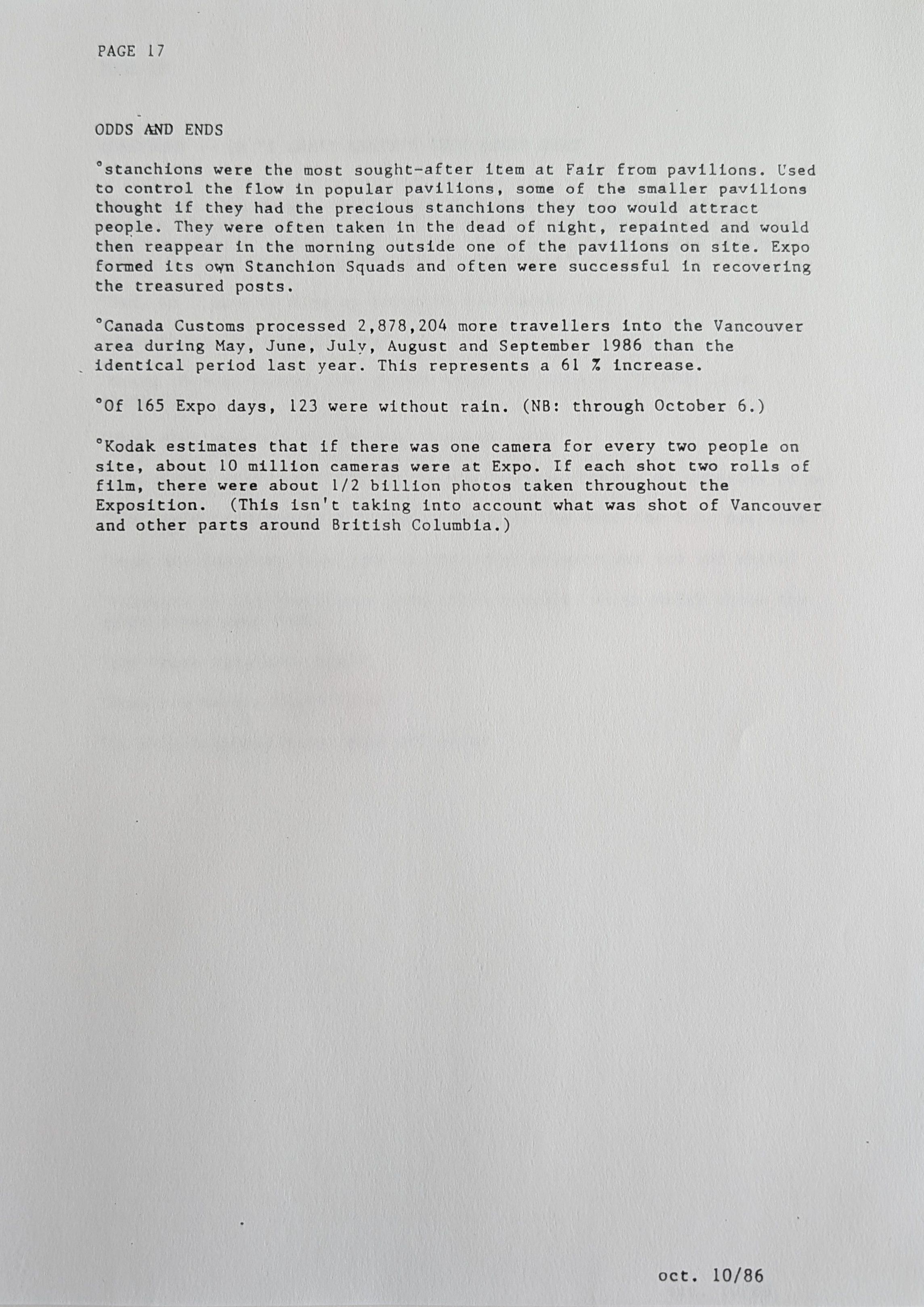 Stats and Stories from the 1986 World Exposition, page 17 of 25