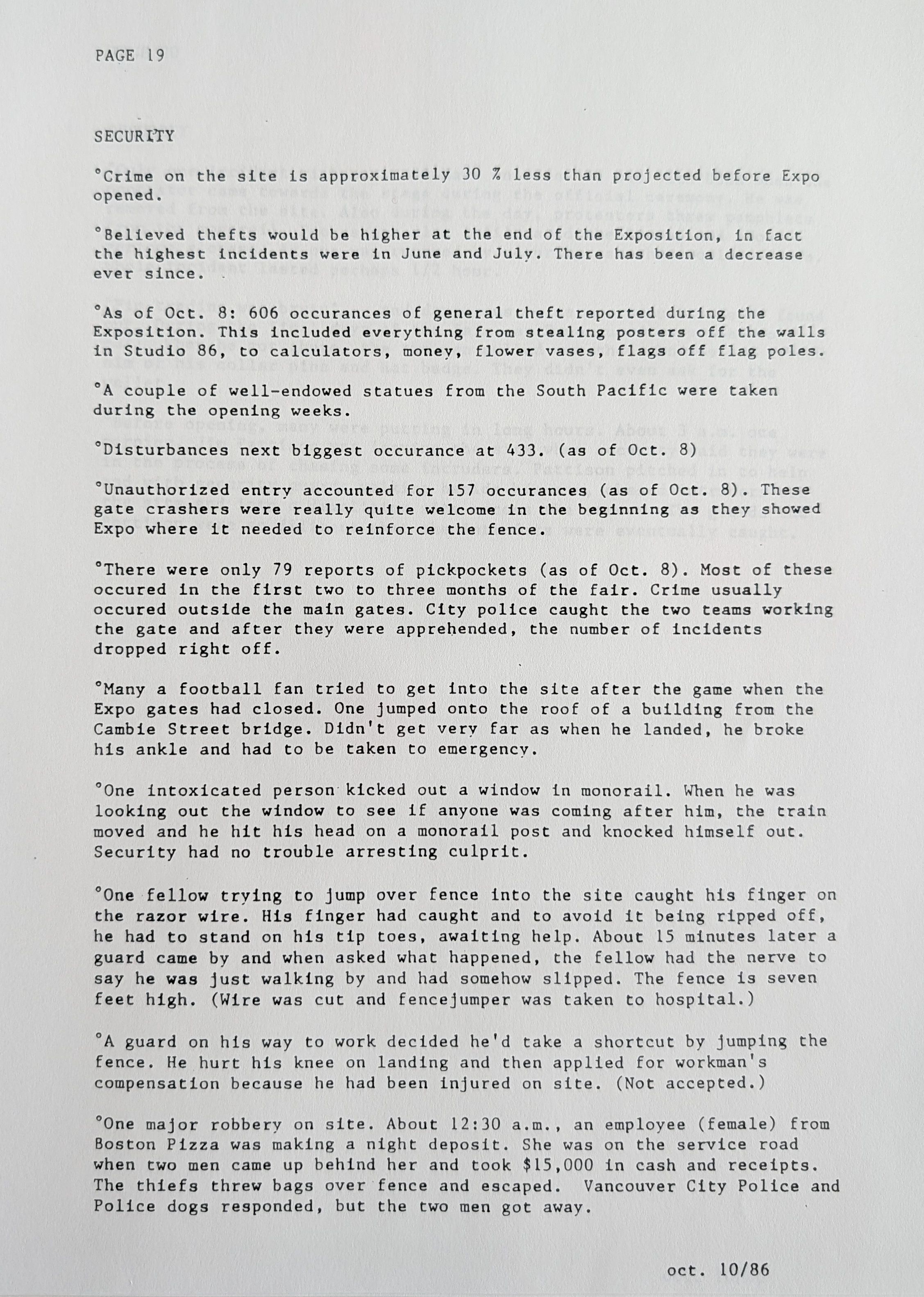 Stats and Stories from the 1986 World Exposition, page 19 of 25