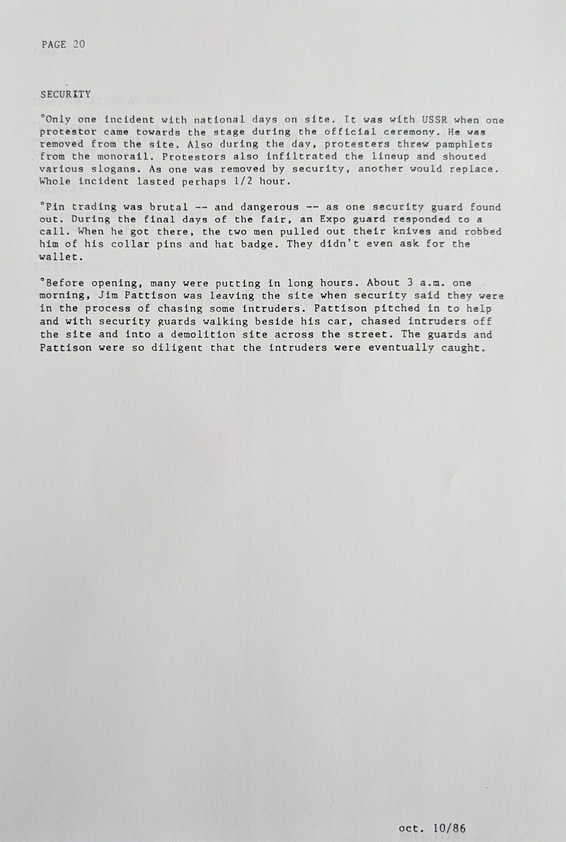 Stats and Stories from the 1986 World Exposition, page 20 of 25