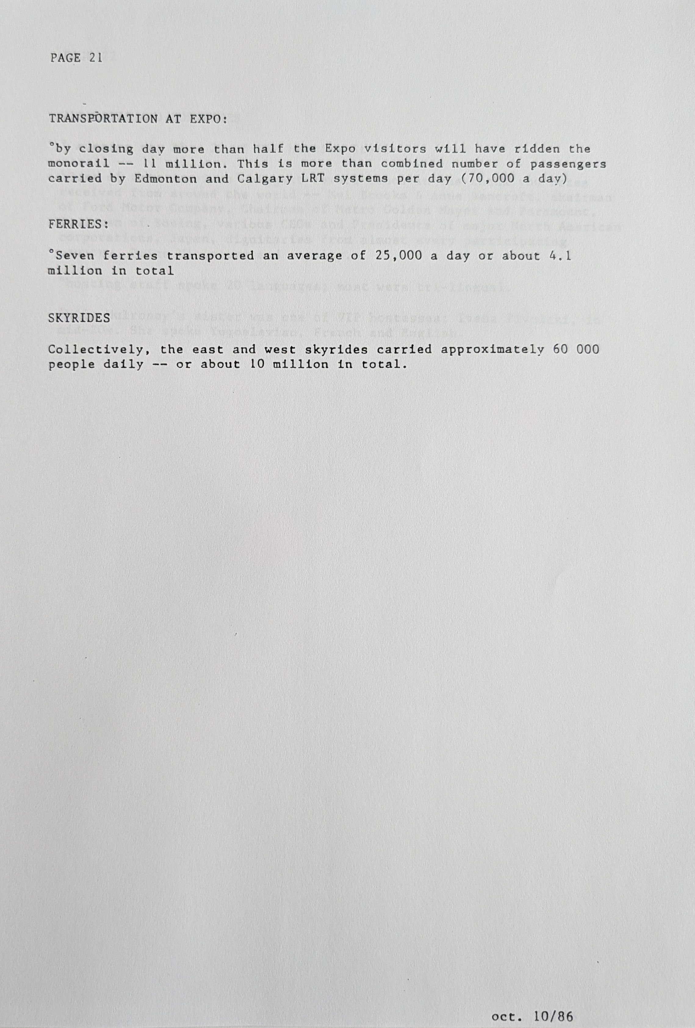 Stats and Stories from the 1986 World Exposition, page 21 of 25