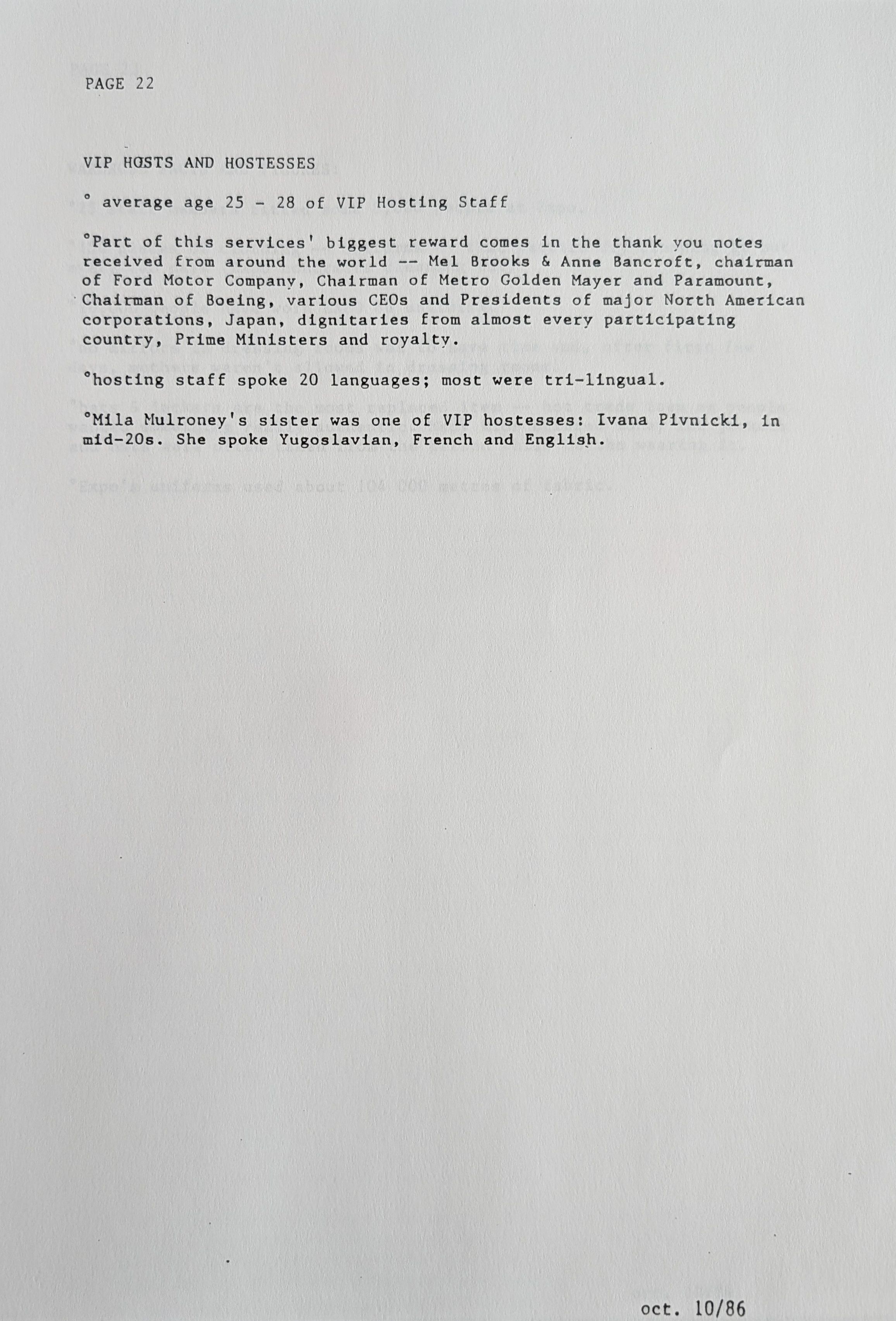 Stats and Stories from the 1986 World Exposition, page 22 of 25