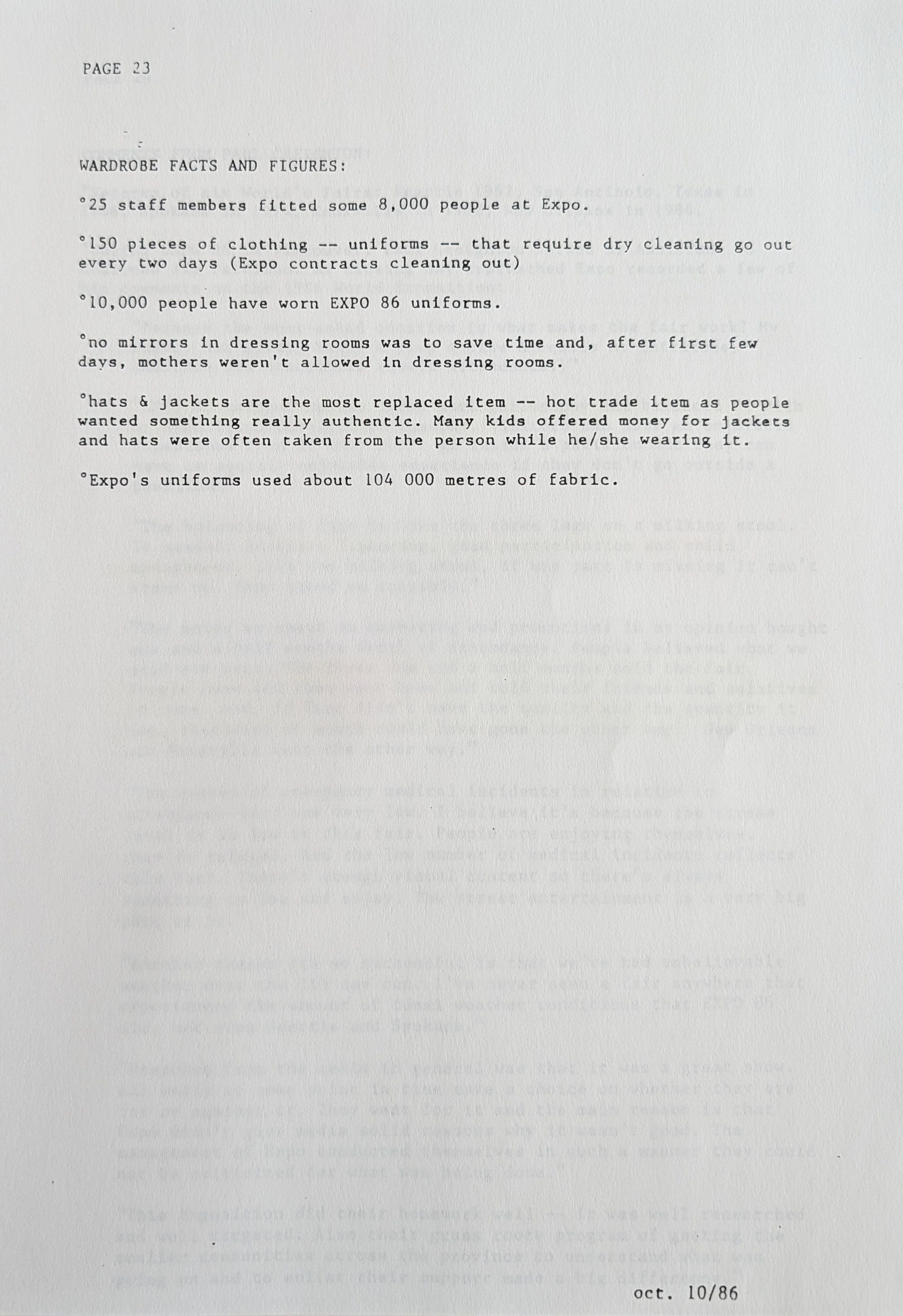 Stats and Stories from the 1986 World Exposition, page 23 of 25