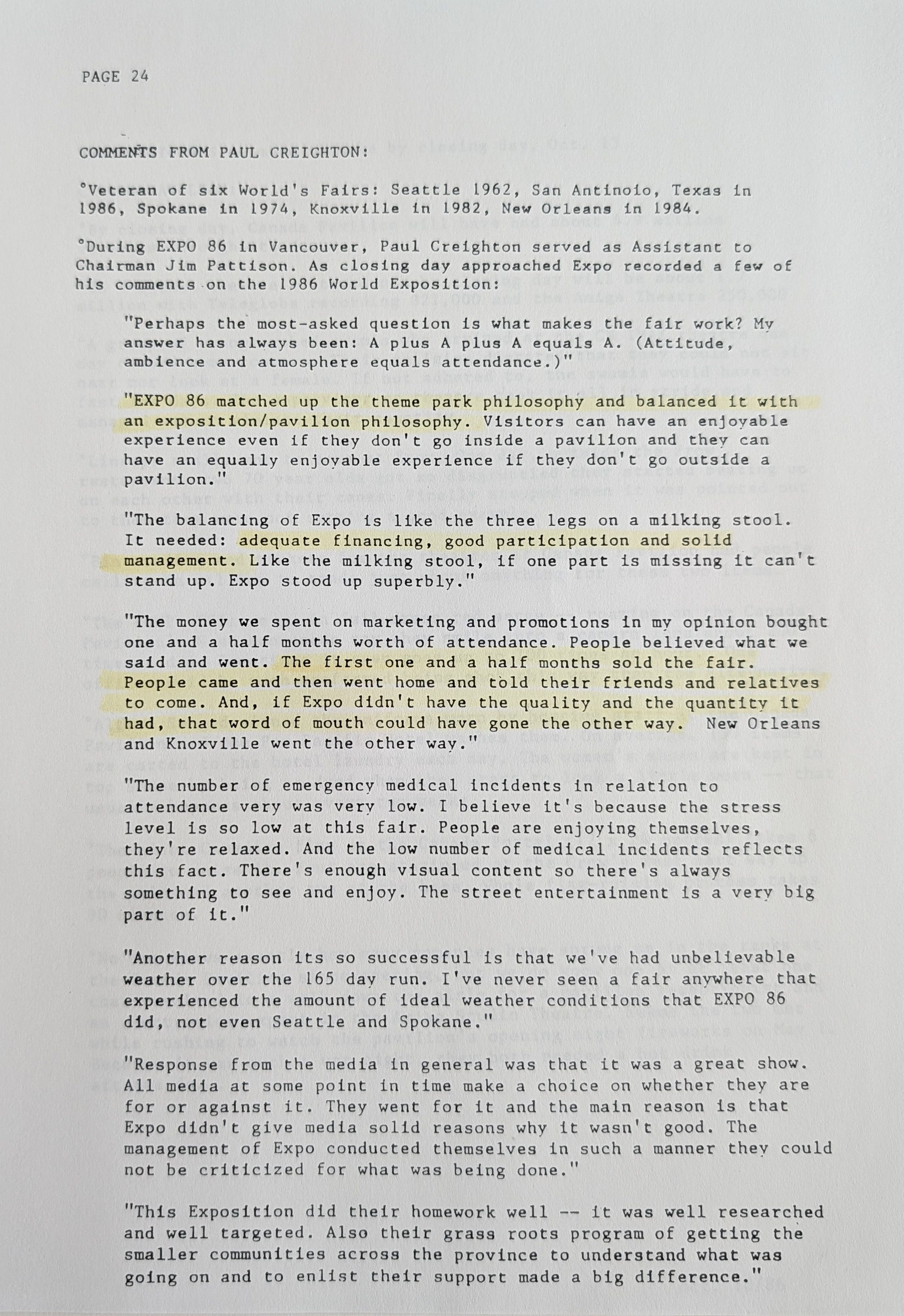 Stats and Stories from the 1986 World Exposition, page 24 of 25
