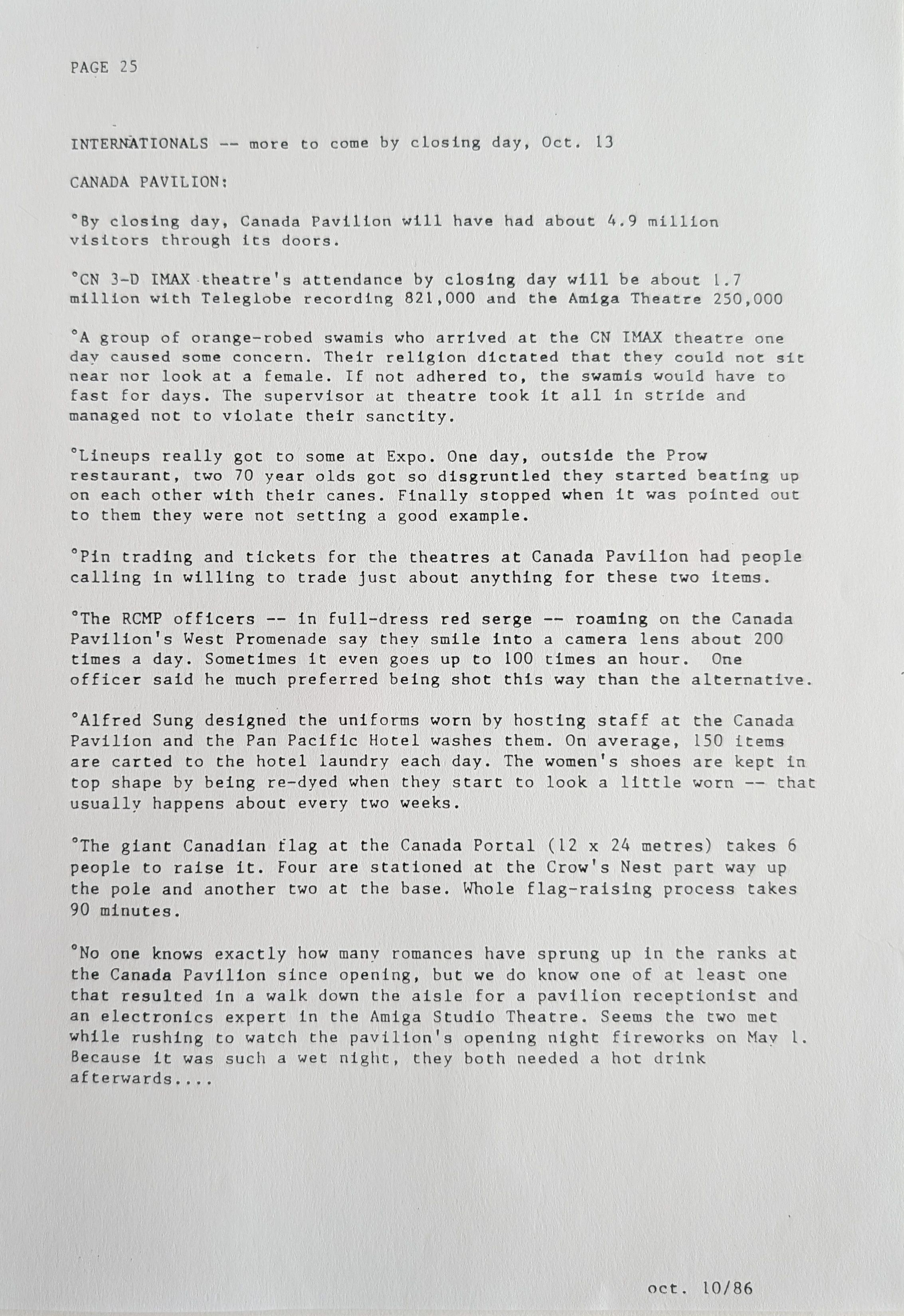 Stats and Stories from the 1986 World Exposition, page 25 of 25